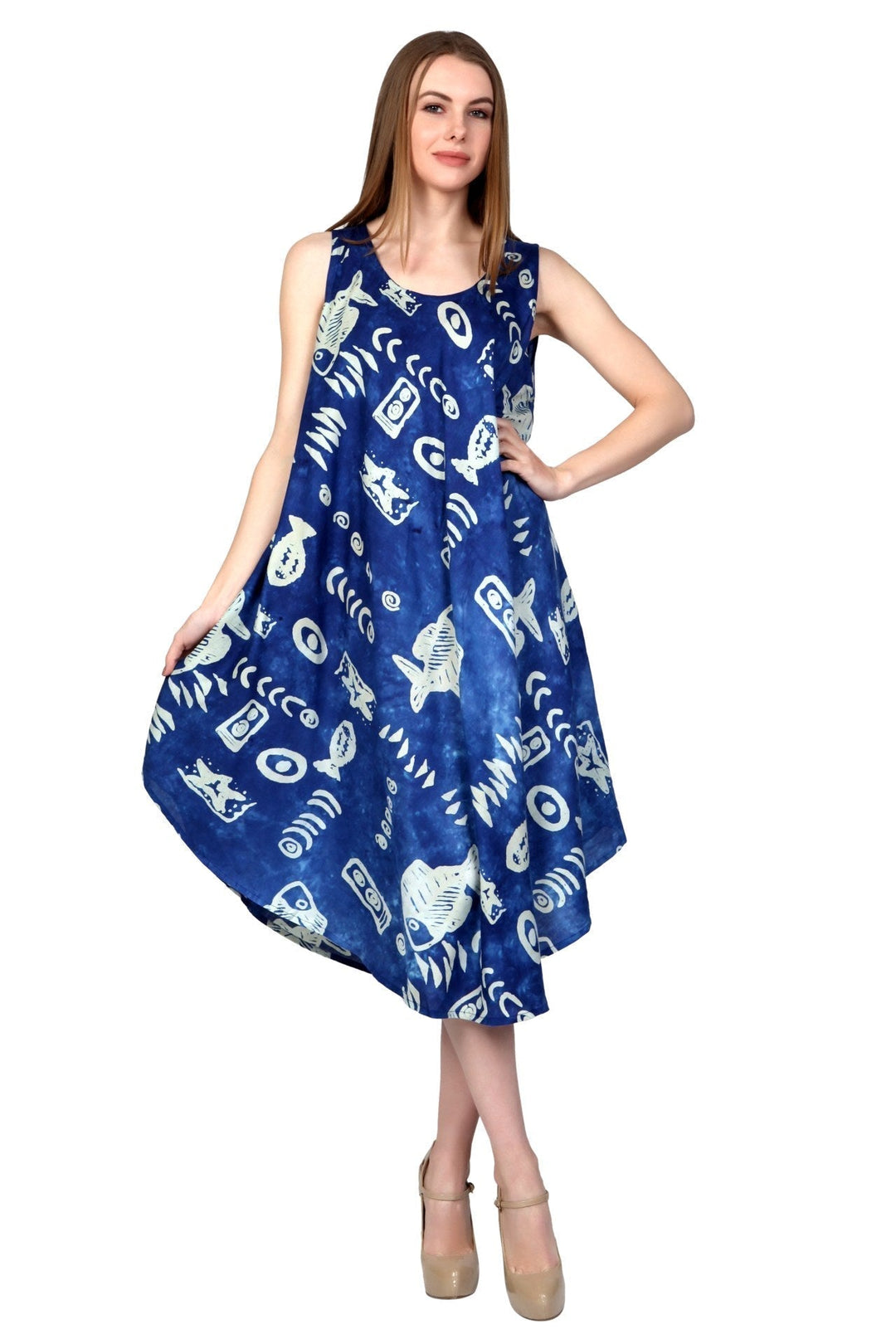 Fish Print Beach Dress Rayon 17146 - Advance Apparels Inc