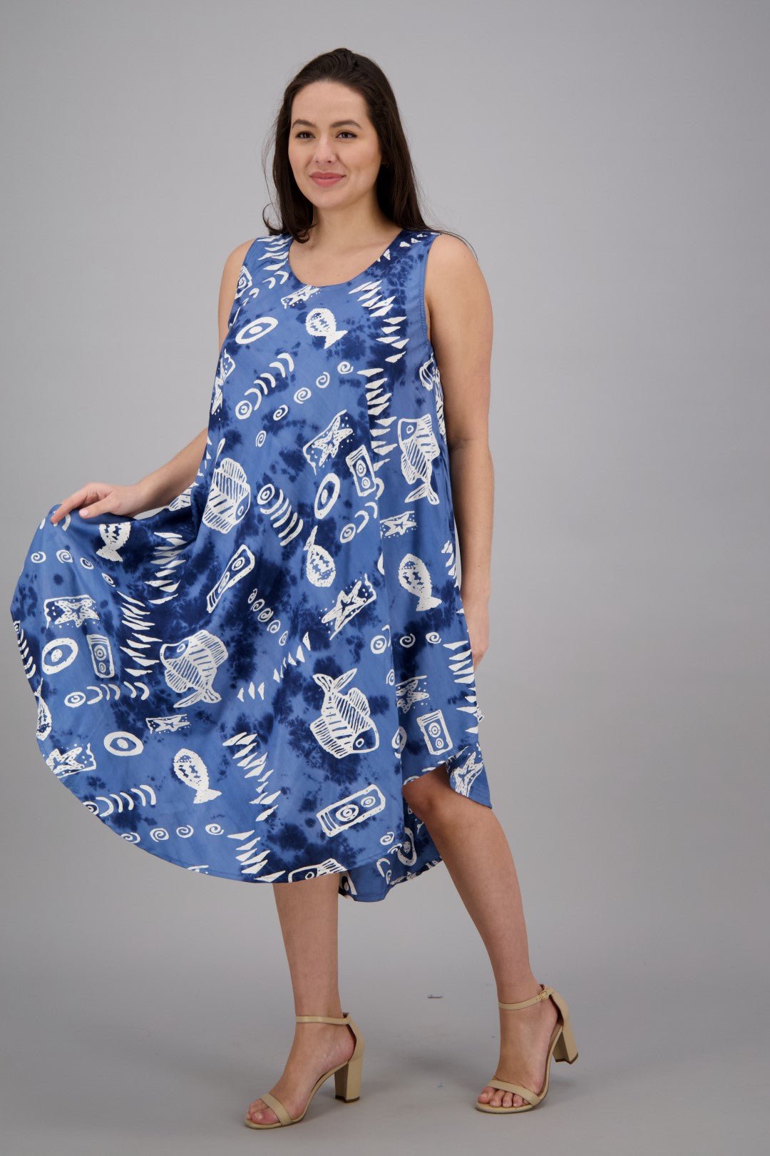 Fish Print Beach Dress Rayon 17146 - Advance Apparels Inc