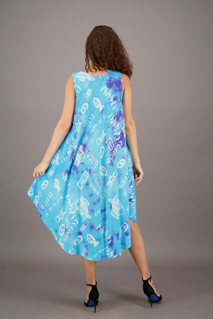 Fish Print Beach Dress Rayon 17146 - Advance Apparels Inc
