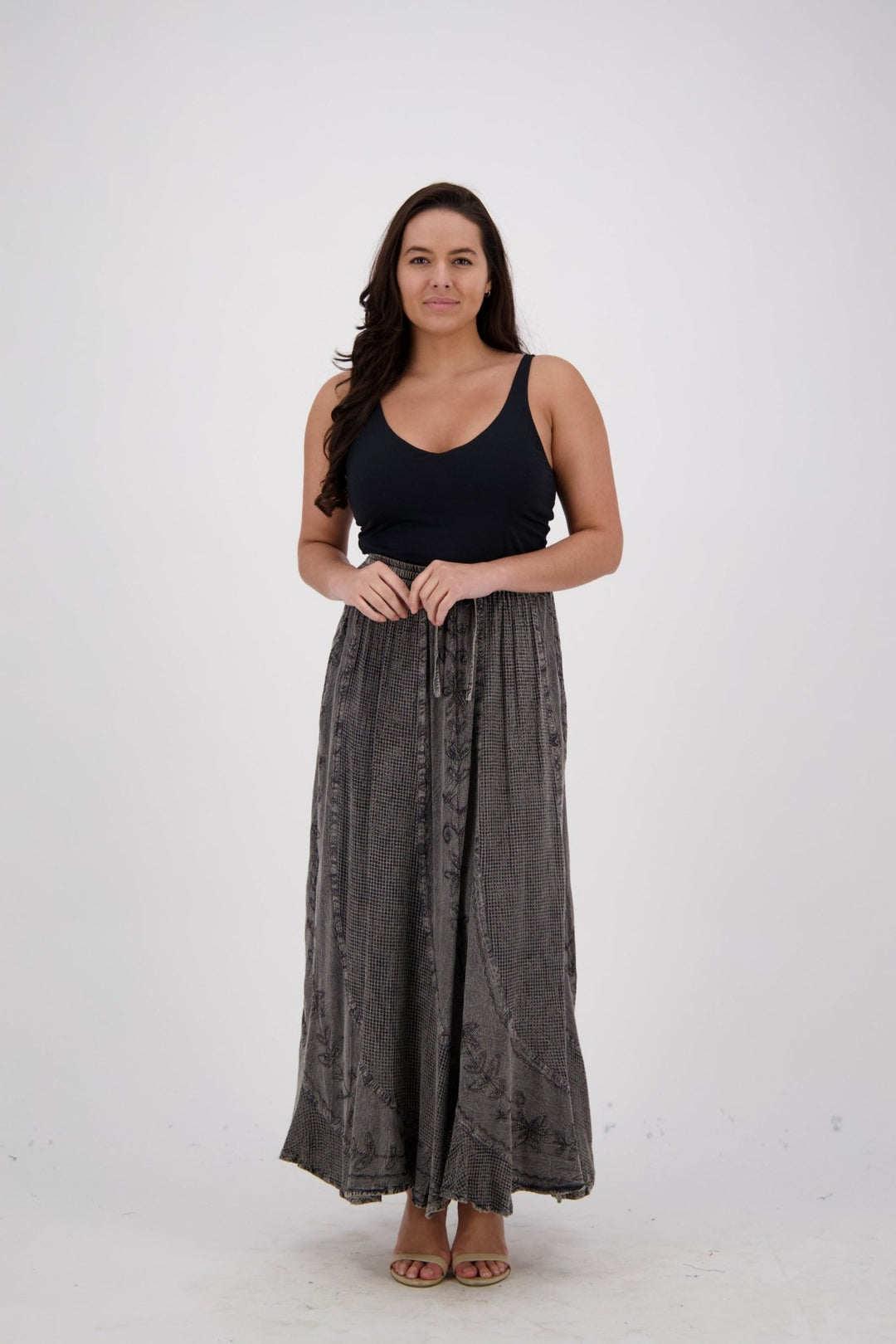 Floral Embroidery Acid Wash Skirt 13231 - Advance Apparels Inc