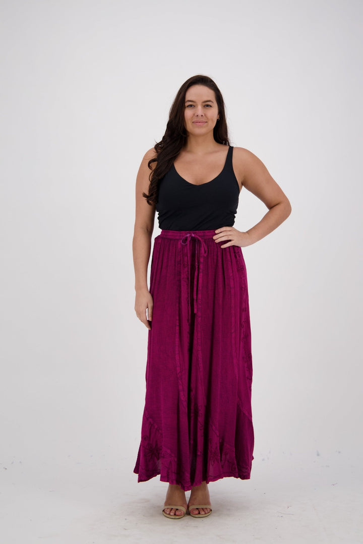 Floral Embroidery Acid Wash Skirt 13231 - Advance Apparels Inc