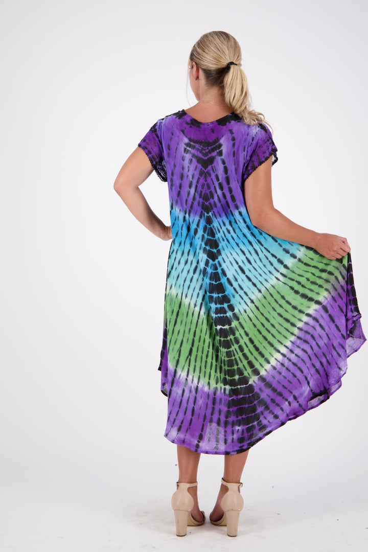 Floral Print Tie Dye Sleeve Dress 13802 - Advance Apparels Inc