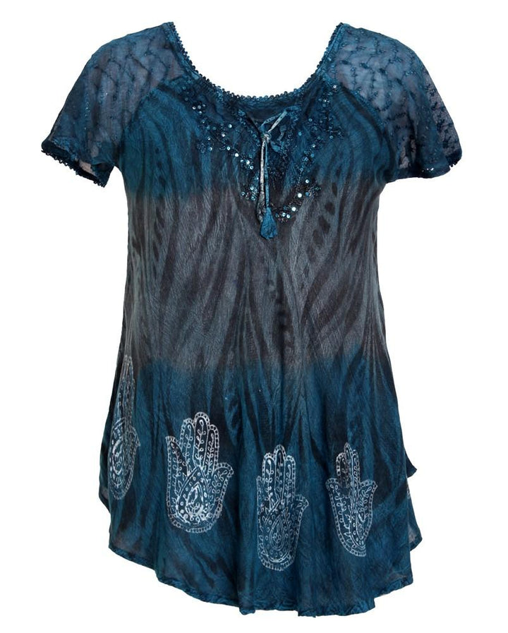 Hamsa Print Ombre Tie Dye Blouse 18715 - Advance Apparels Inc