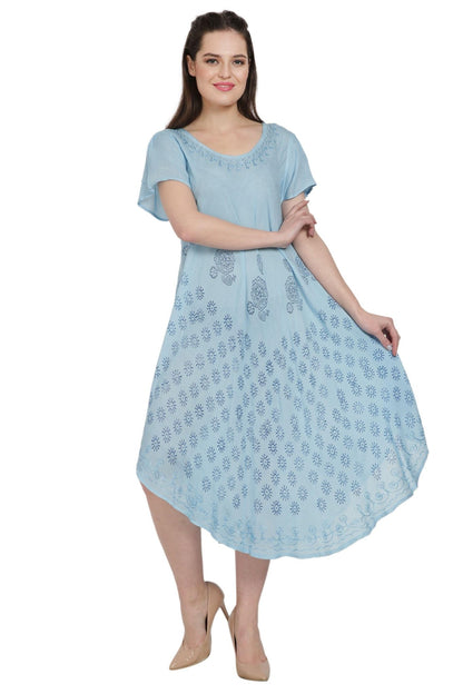 Hand Block Print Umbrella Dress w/ Sleeves UDS48-2408 - Advance Apparels Inc