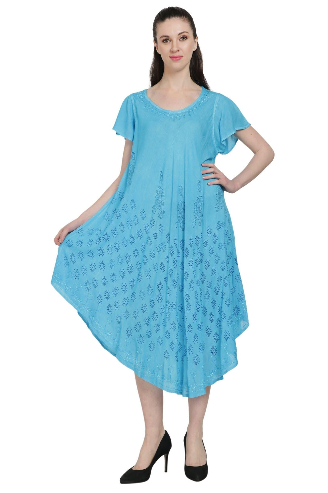 Hand Block Print Umbrella Dress w/ Sleeves UDS48-2408 - Advance Apparels Inc