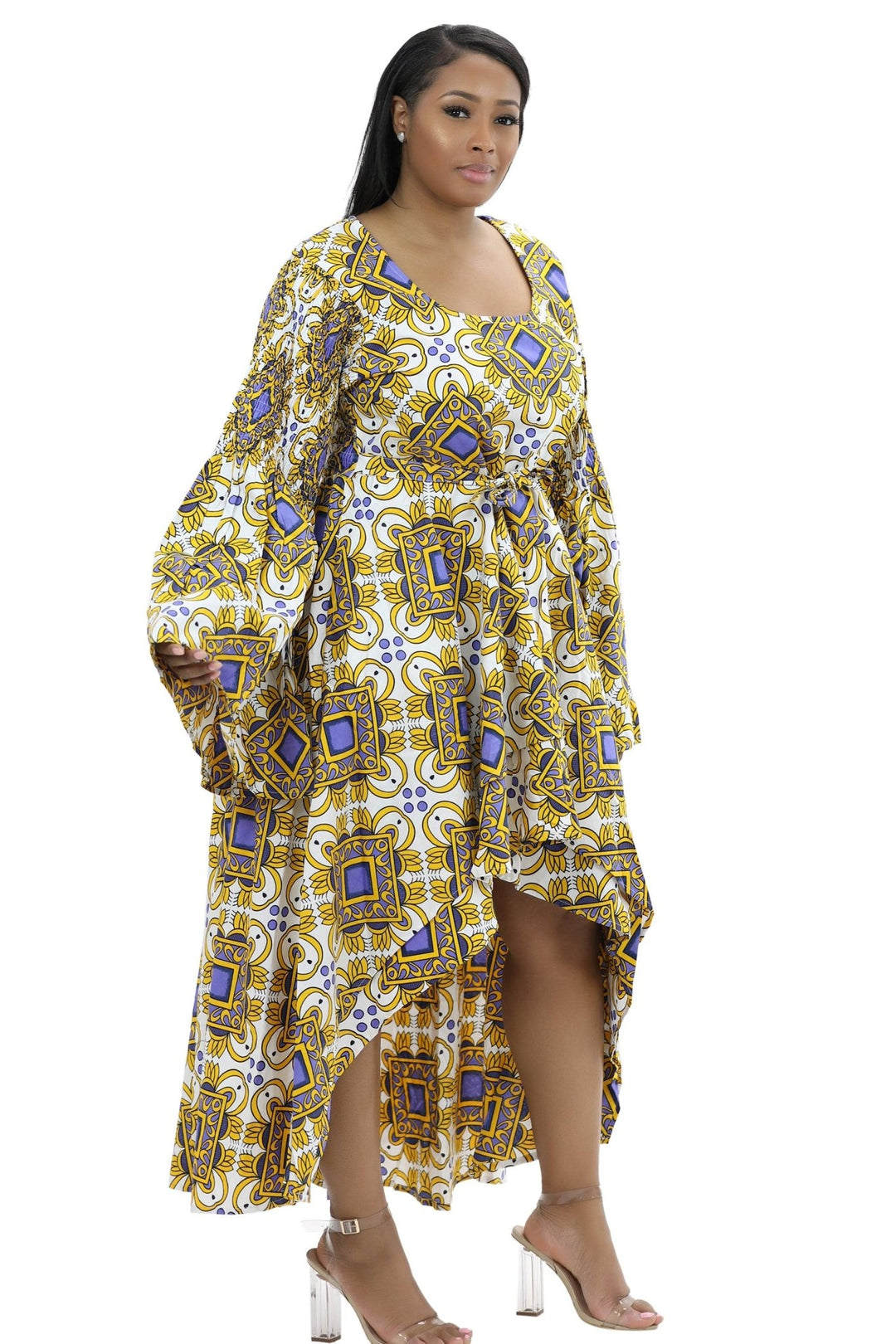 Hi-Lo Bell Sleeves African Print Dress 2215 - Advance Apparels Inc