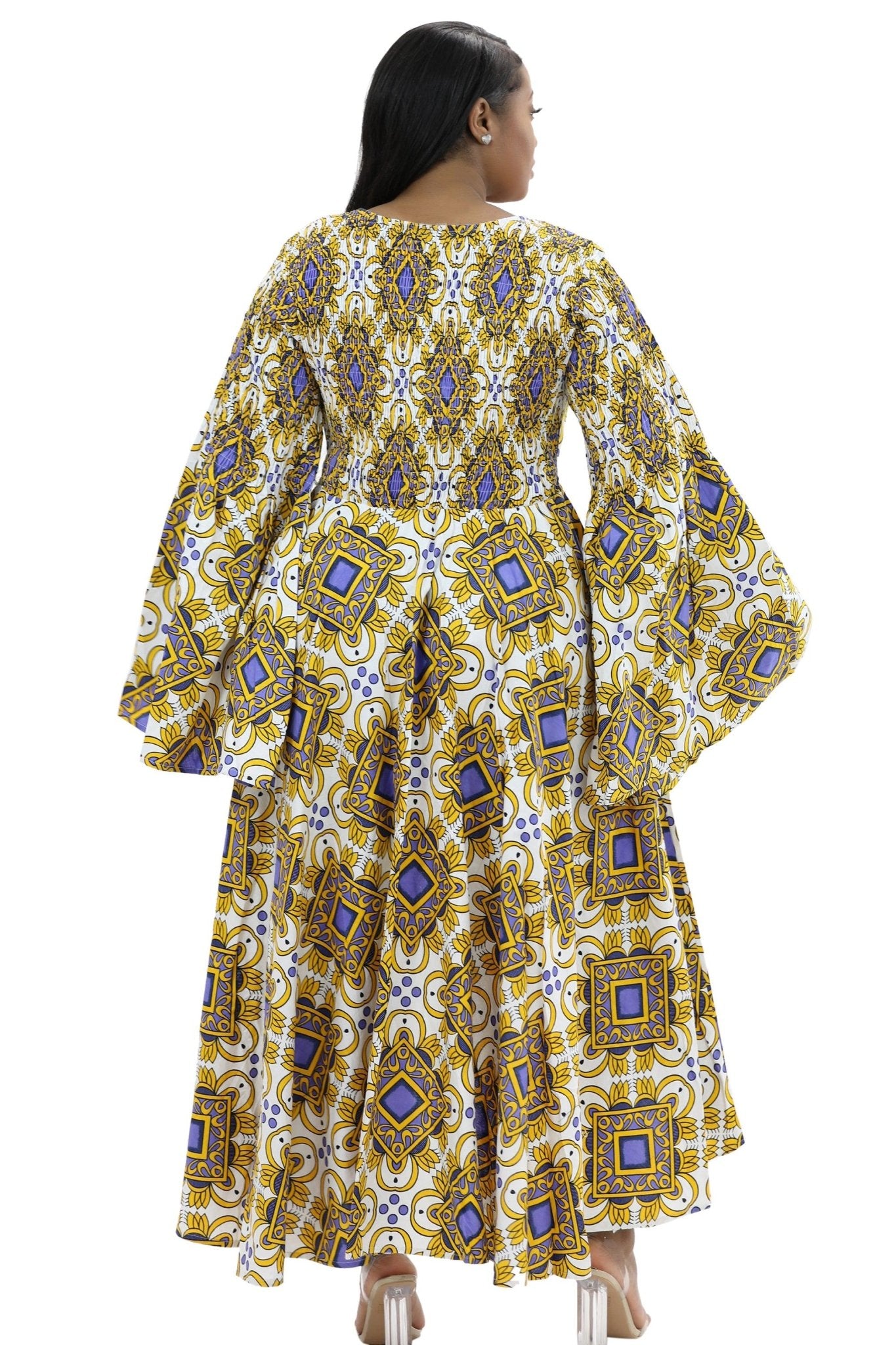 Hi-Lo Bell Sleeves African Print Dress 2215 - Advance Apparels Inc