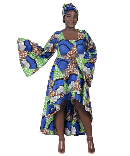 Hi-Lo Bell Sleeves African Print Dress 2215 - Advance Apparels Inc