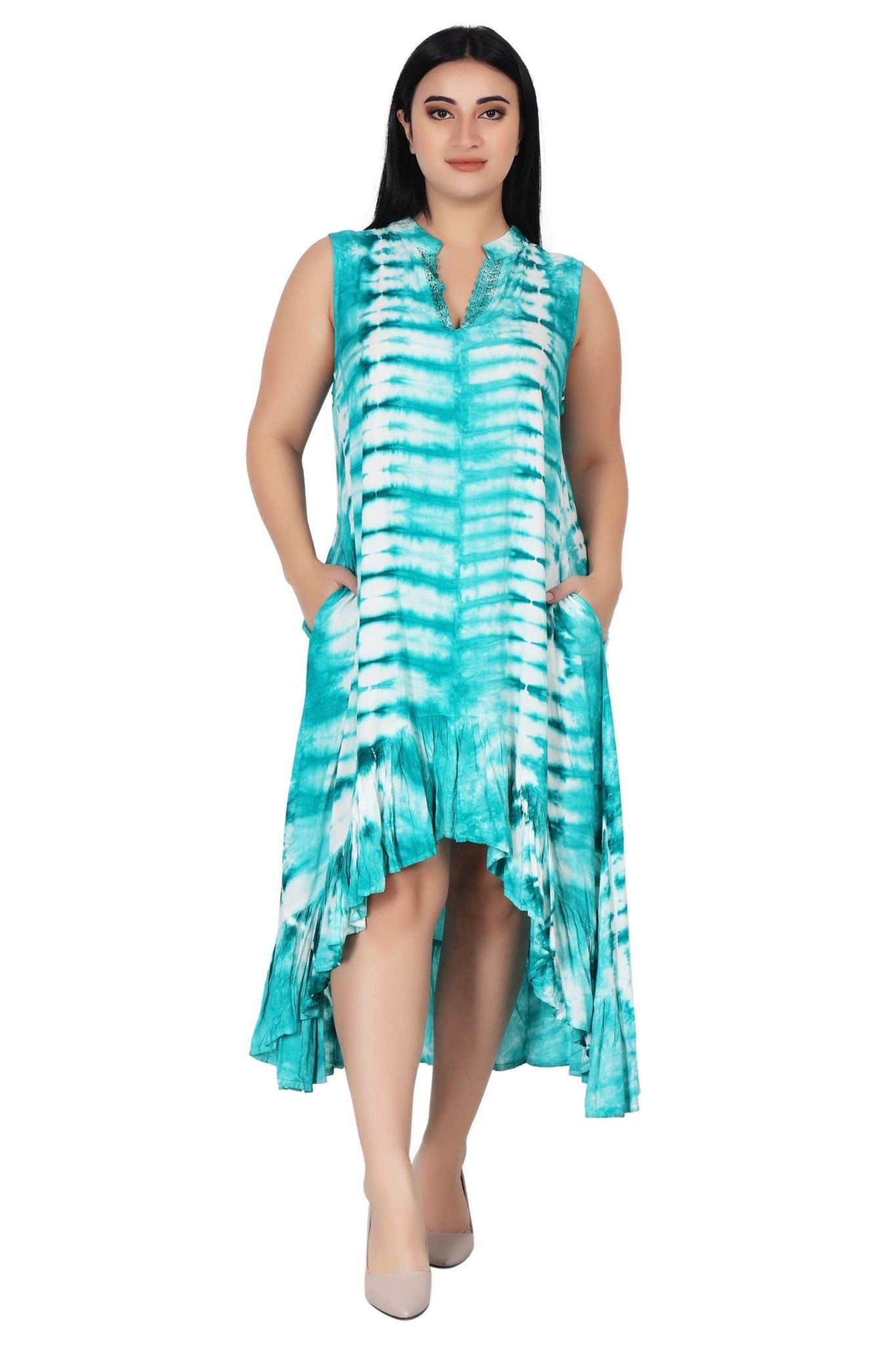 Laced V-Neck Tie Dye Dress 482133 - Advance Apparels Inc