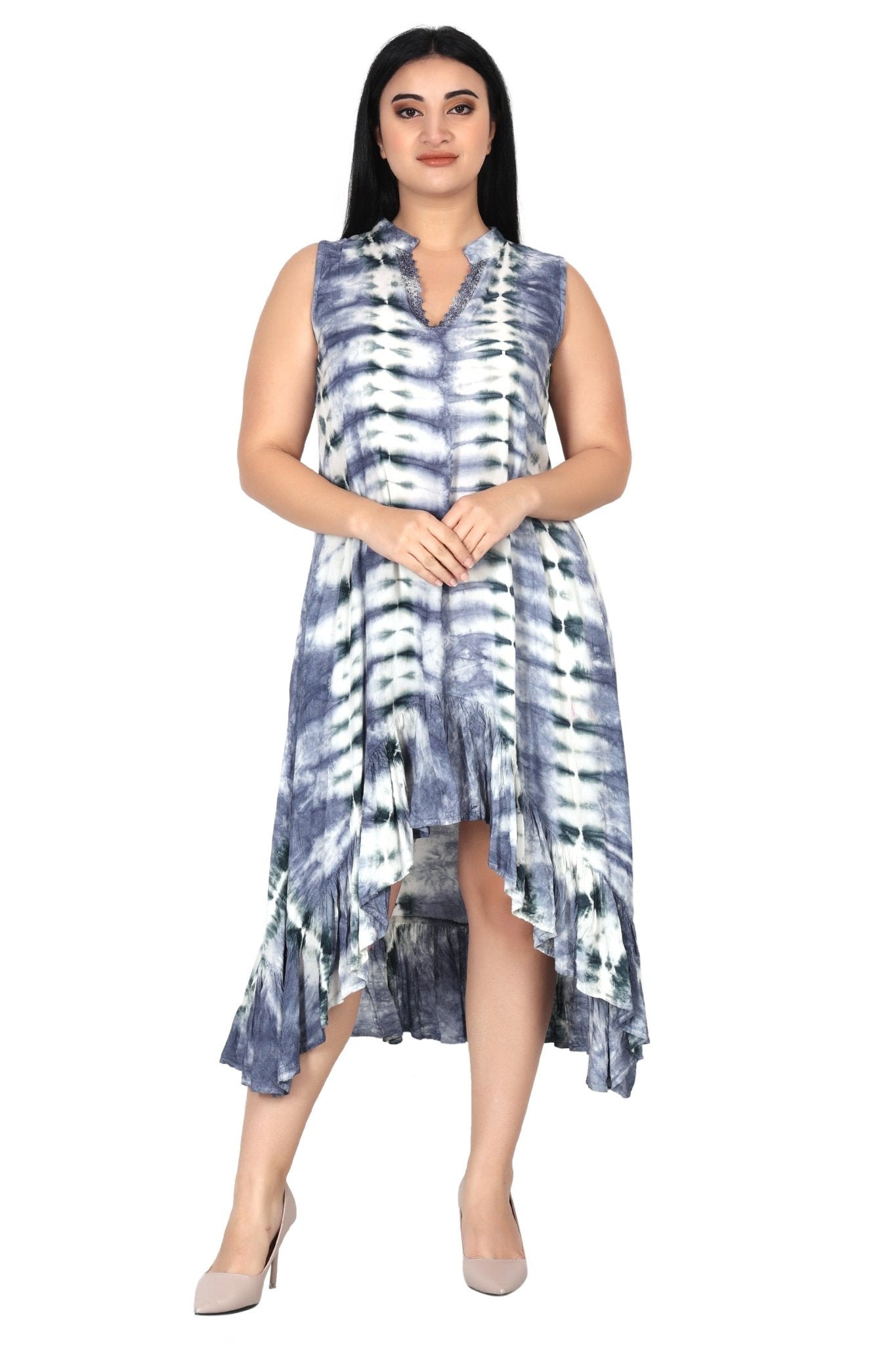 Laced V-Neck Tie Dye Dress 482133 - Advance Apparels Inc