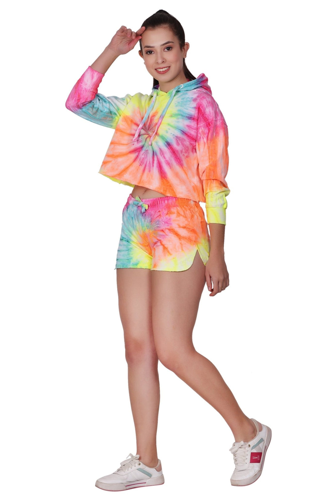 Ladies Two Piece Tie Dye Crop Set Cotton Blend Activewear 9603/8603 - Advance Apparels Inc