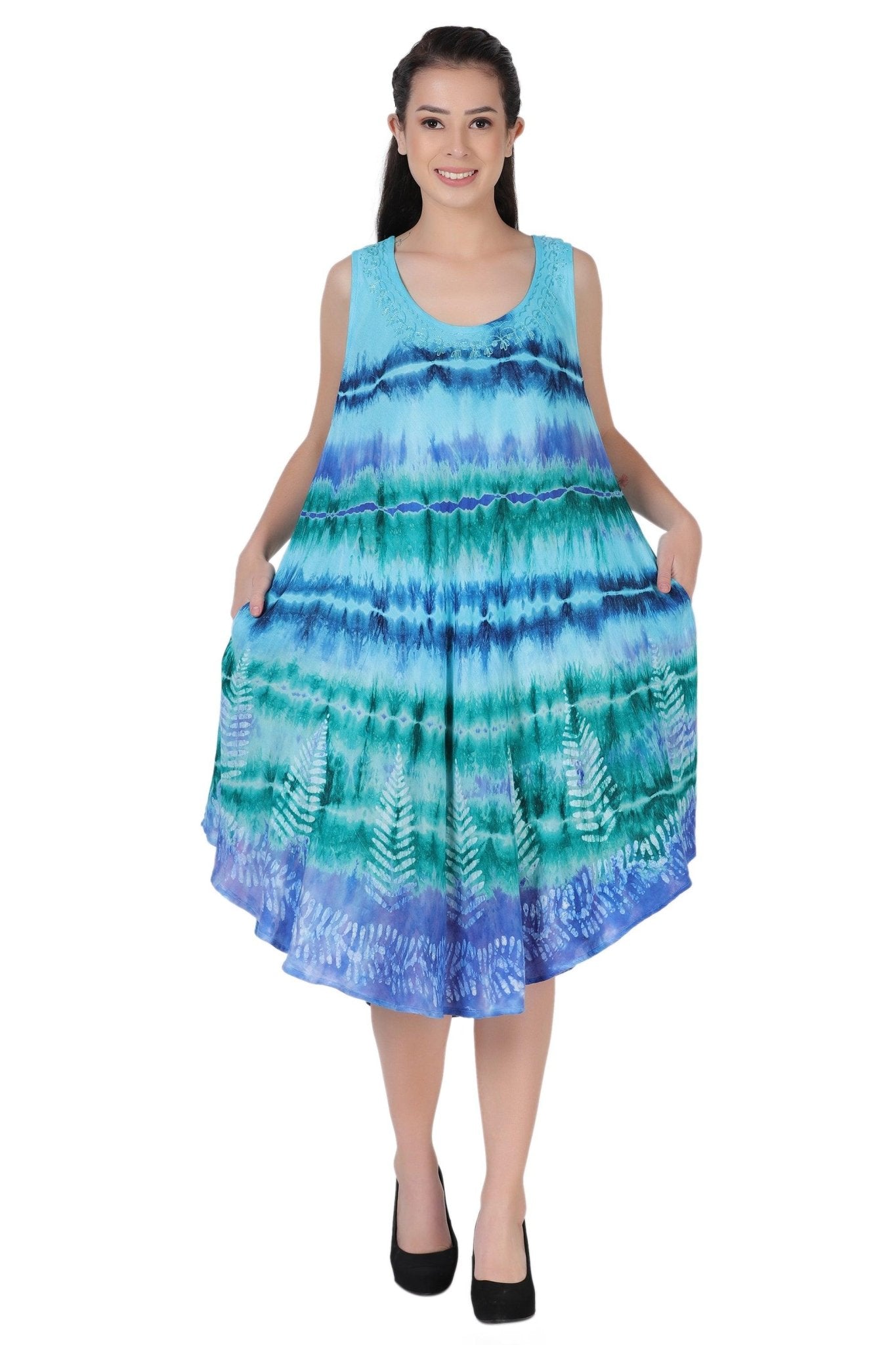 Layered Block Print Tie Dye Beach Dress 422289R - Advance Apparels Inc