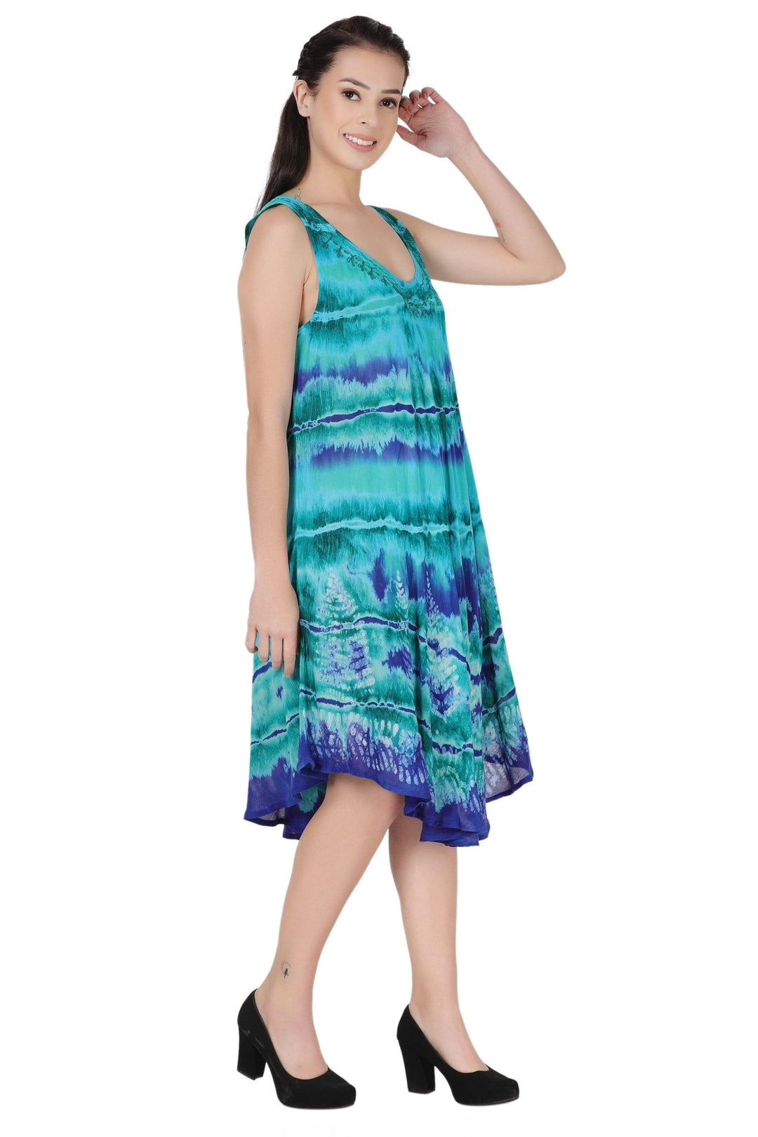 Layered Block Print Tie Dye Beach Dress 422289R - Advance Apparels Inc