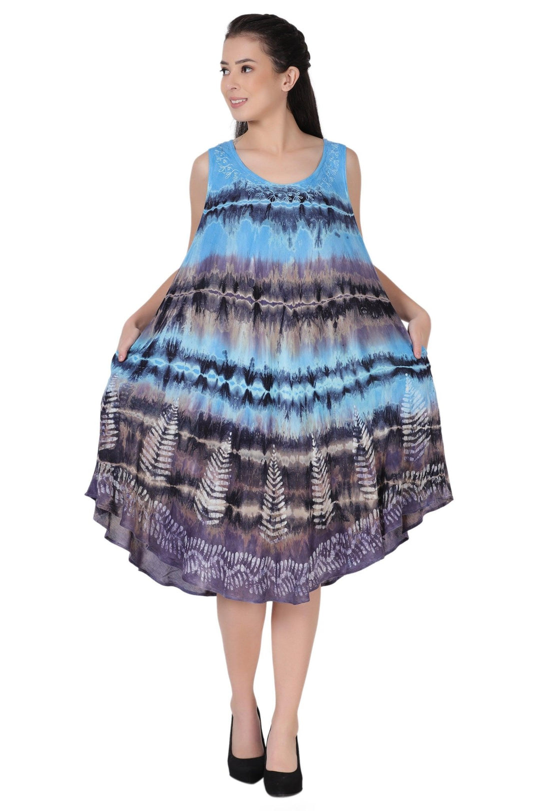 Layered Block Print Tie Dye Beach Dress 422289R - Advance Apparels Inc