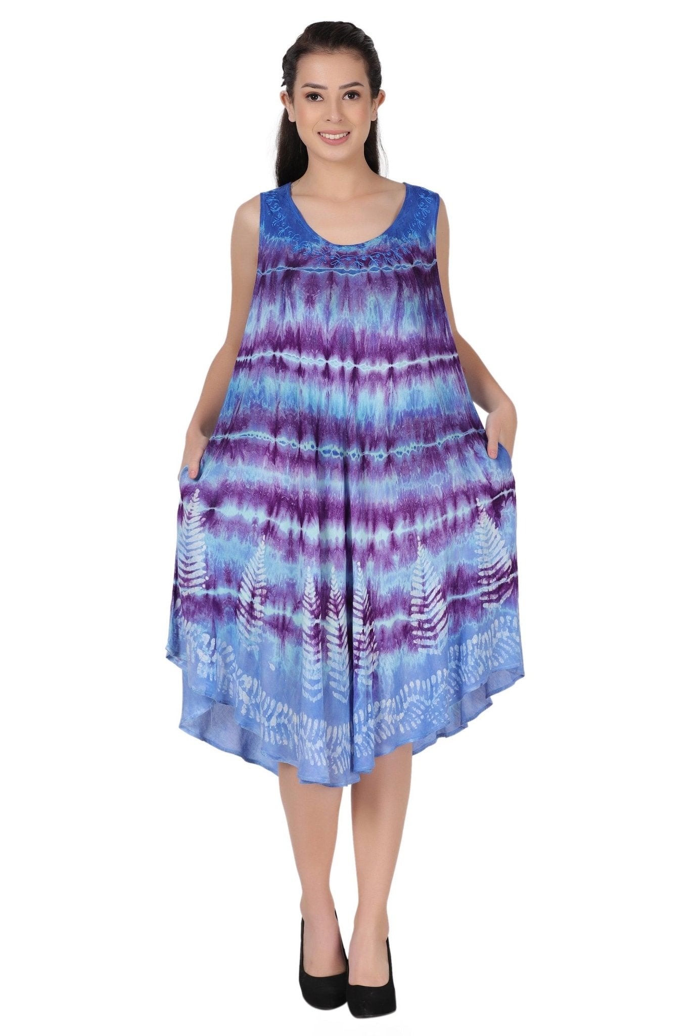 Layered Block Print Tie Dye Beach Dress 422289R - Advance Apparels Inc