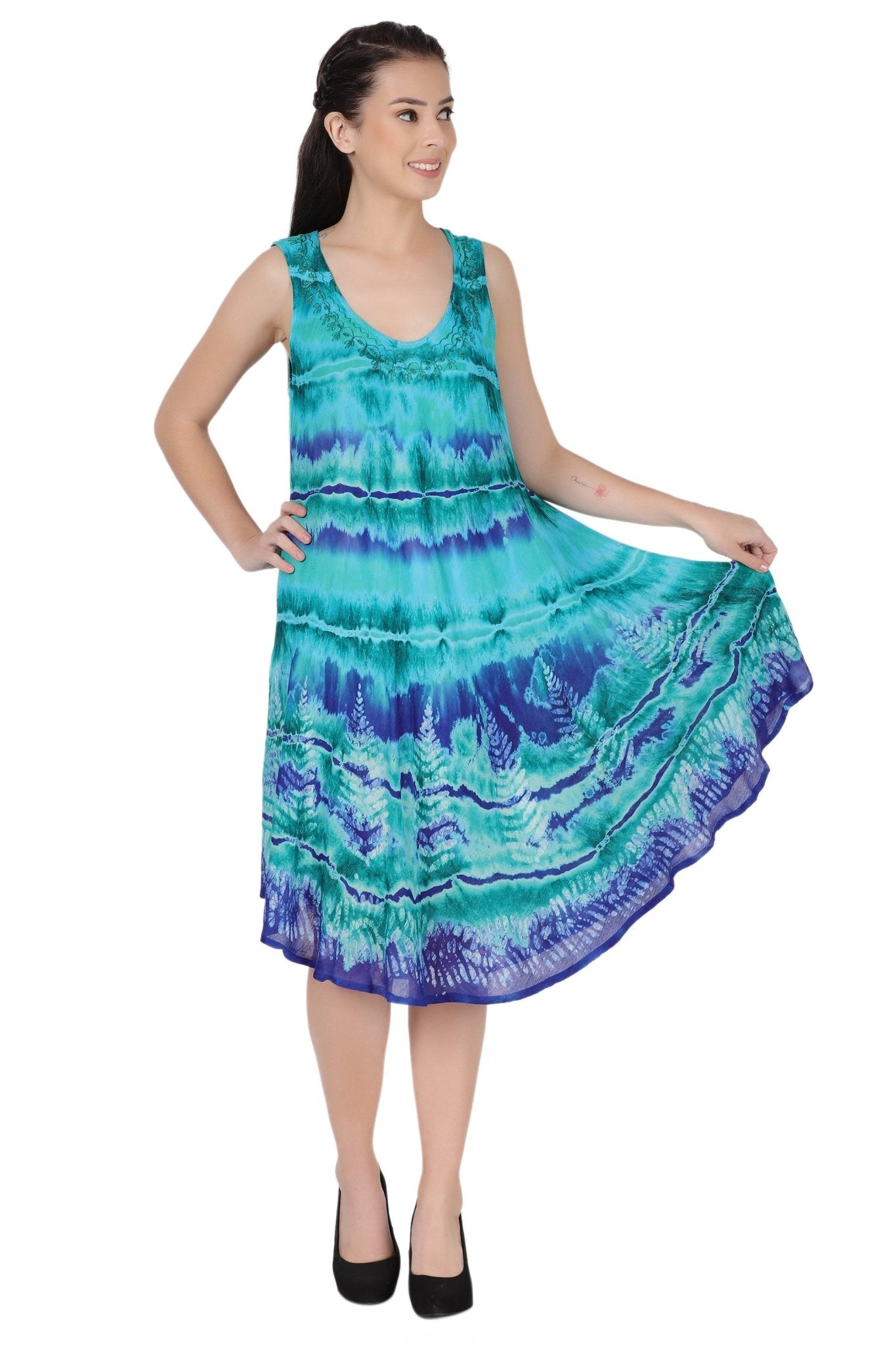 Layered Block Print Tie Dye Beach Dress 422289R - Advance Apparels Inc