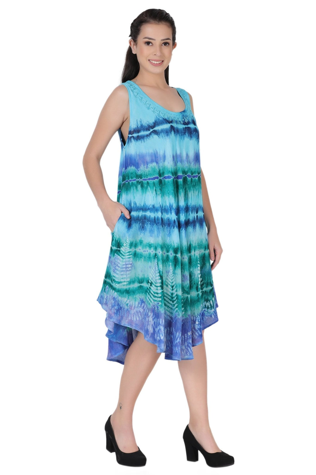 Layered Block Print Tie Dye Beach Dress 422289R - Advance Apparels Inc