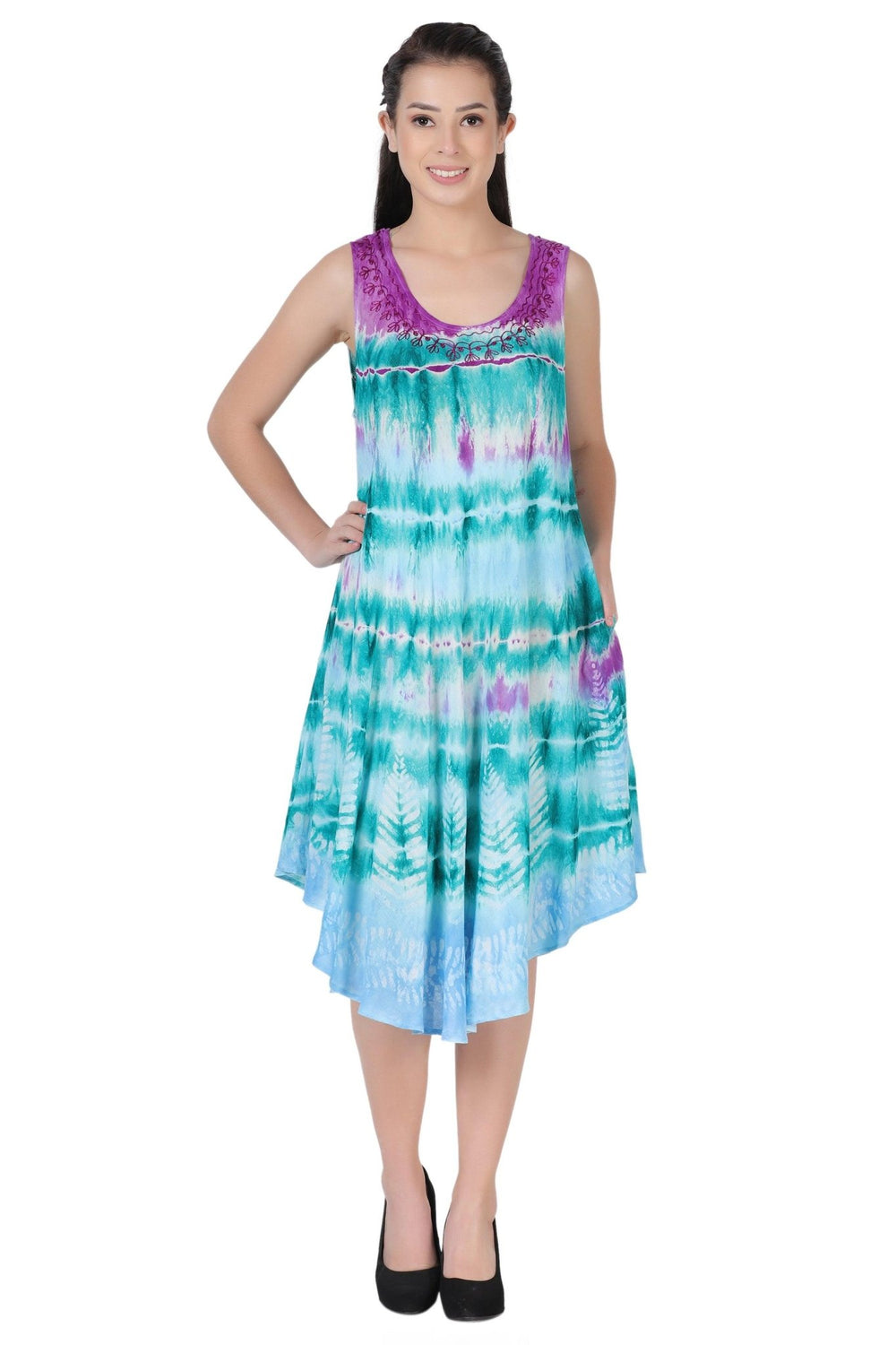 Layered Block Print Tie Dye Beach Dress 422289R - Advance Apparels Inc