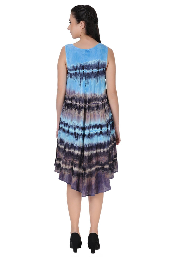 Layered Block Print Tie Dye Beach Dress 422289R - Advance Apparels Inc