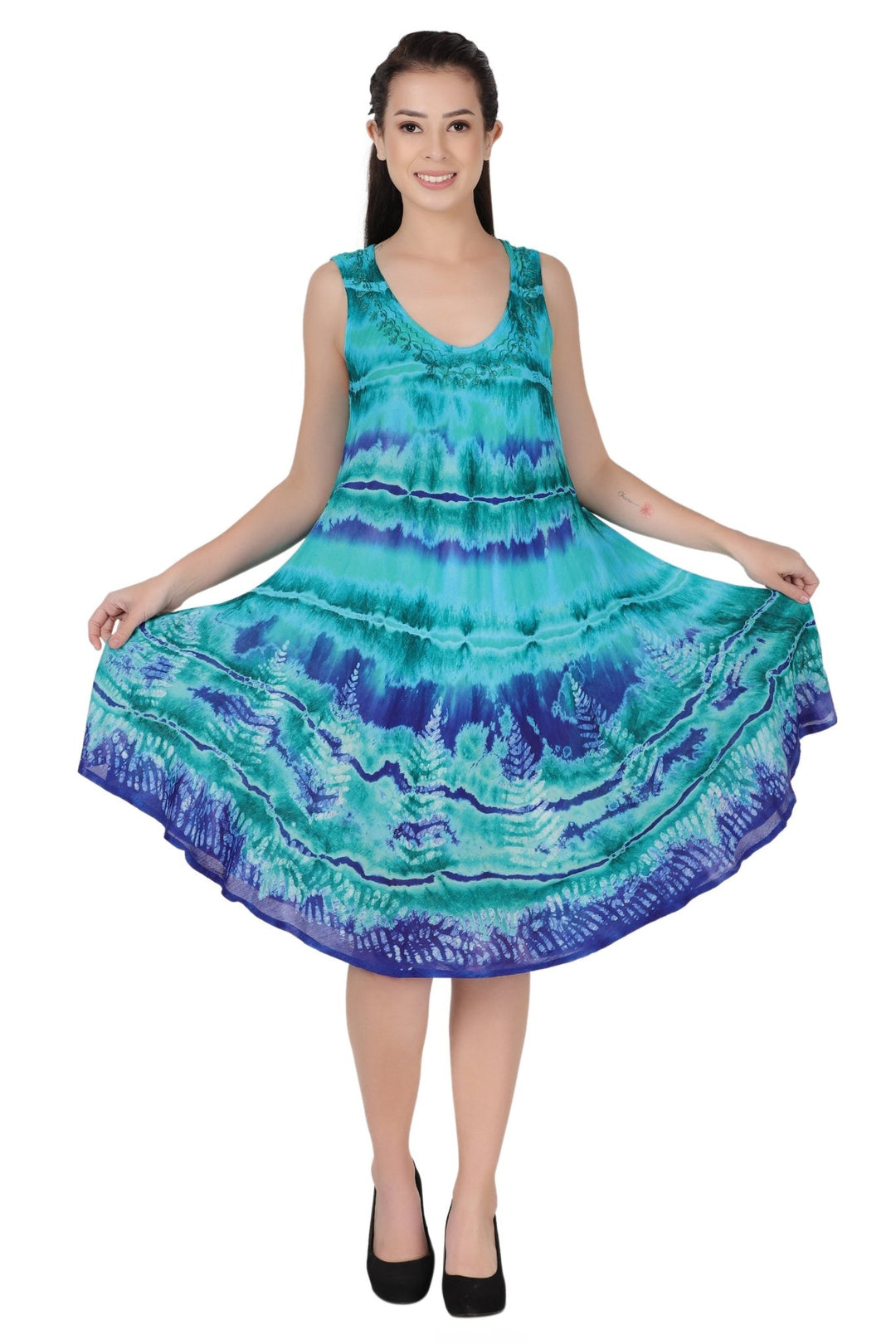 Layered Block Print Tie Dye Beach Dress 422289R - Advance Apparels Inc