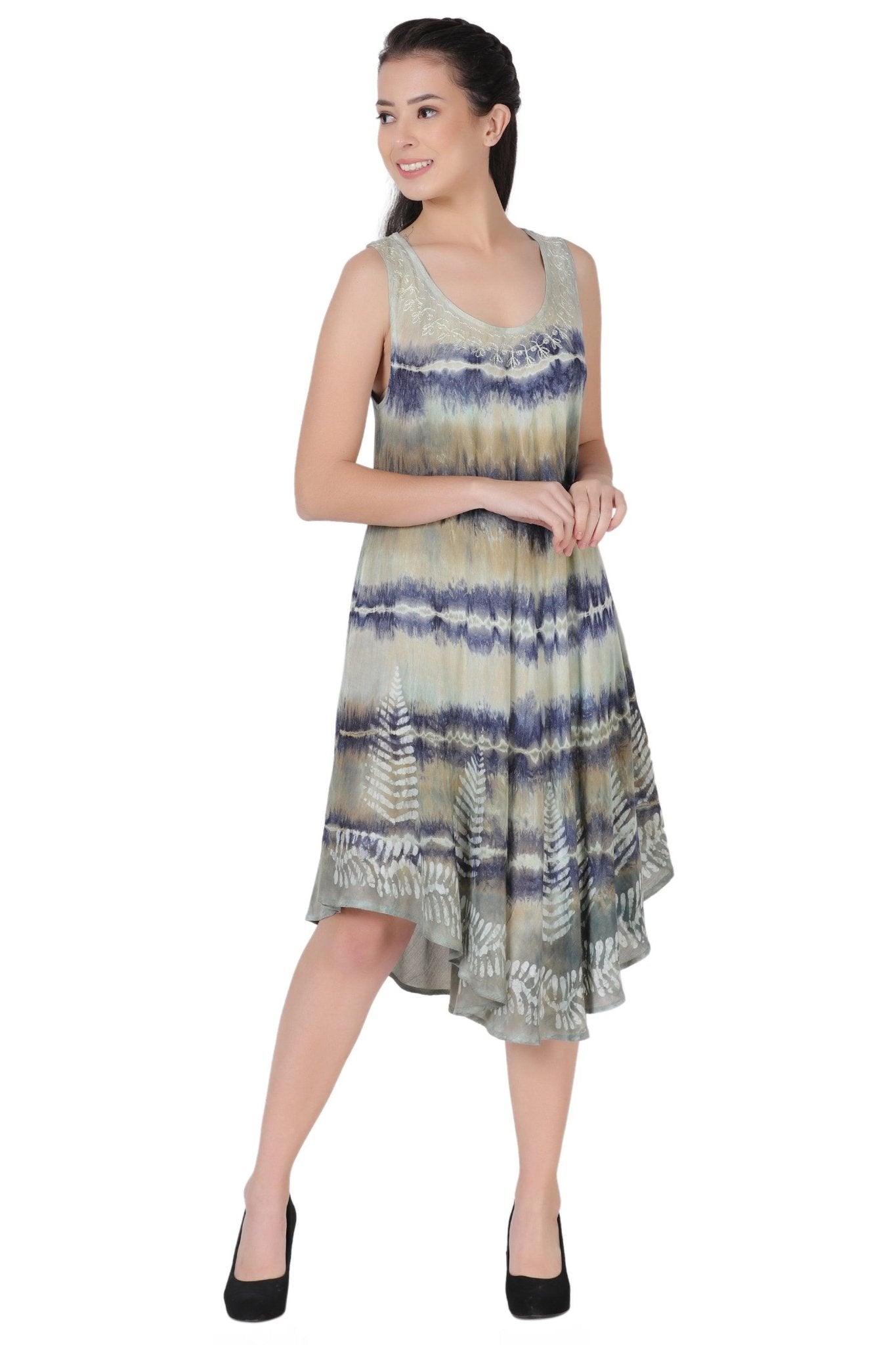 Layered Block Print Tie Dye Beach Dress 422289R - Advance Apparels Inc