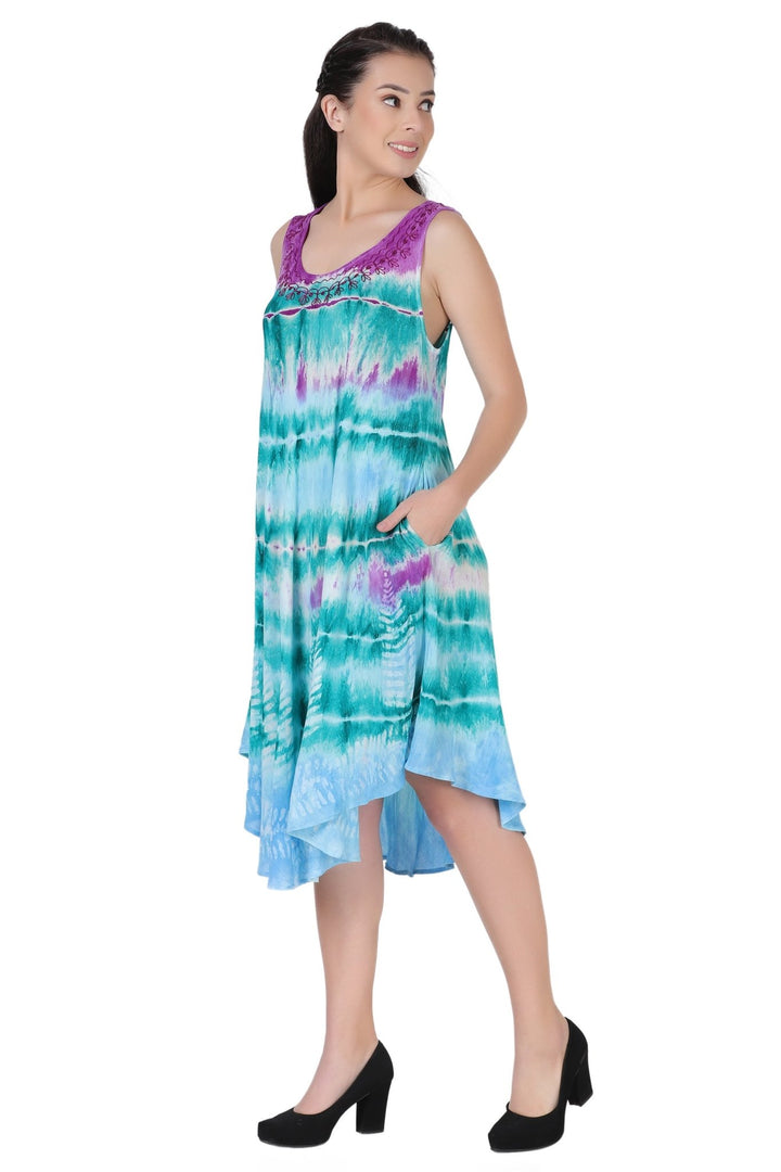 Layered Block Print Tie Dye Beach Dress 422289R - Advance Apparels Inc