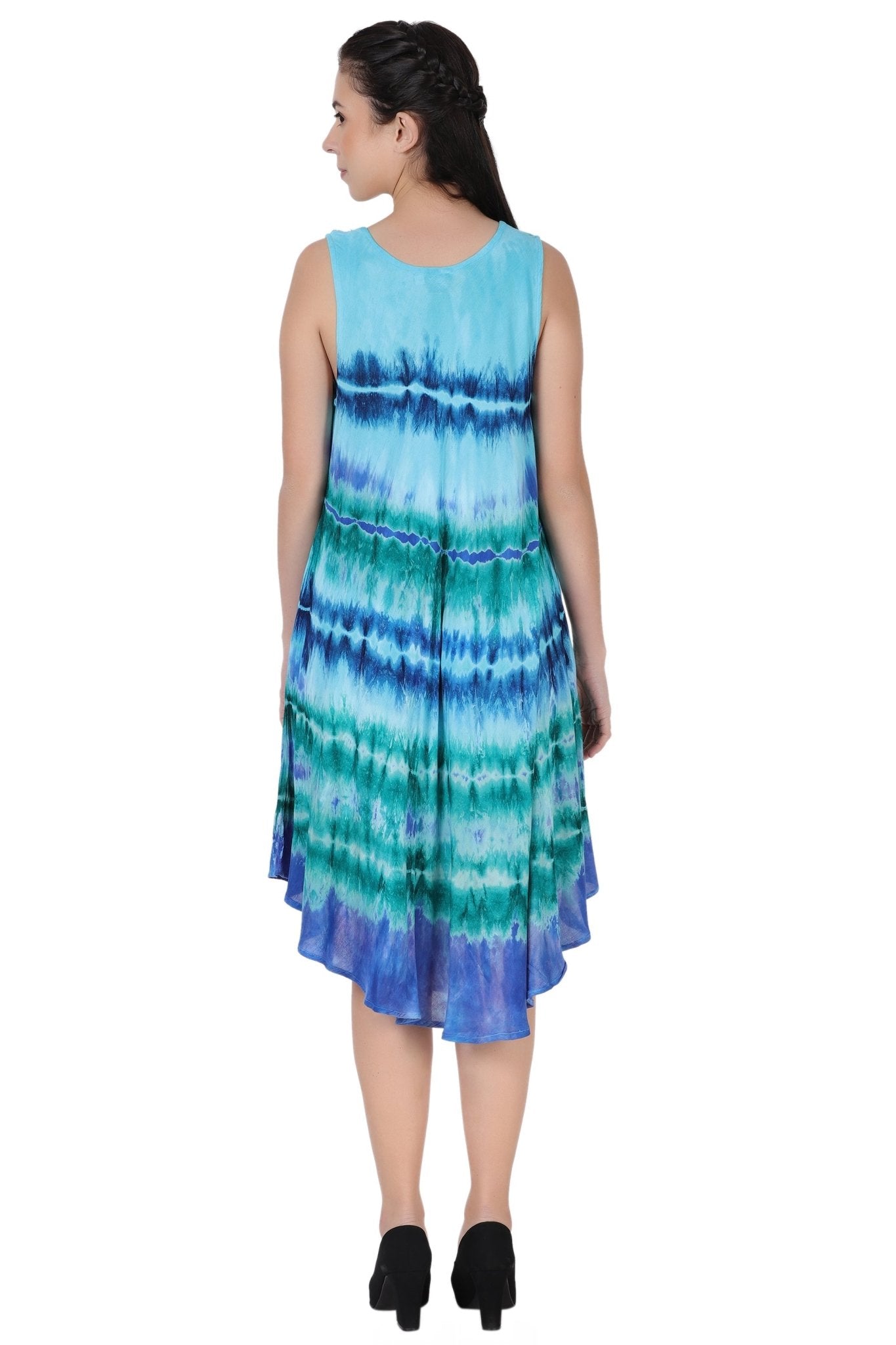 Layered Block Print Tie Dye Beach Dress 422289R - Advance Apparels Inc