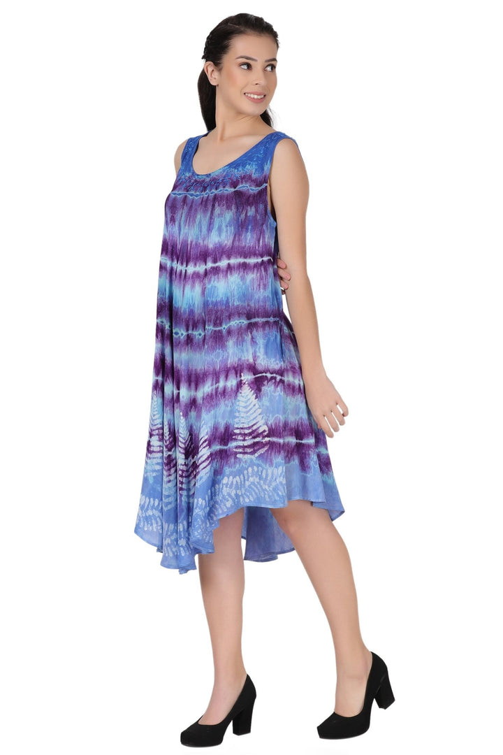 Layered Block Print Tie Dye Beach Dress 422289R - Advance Apparels Inc