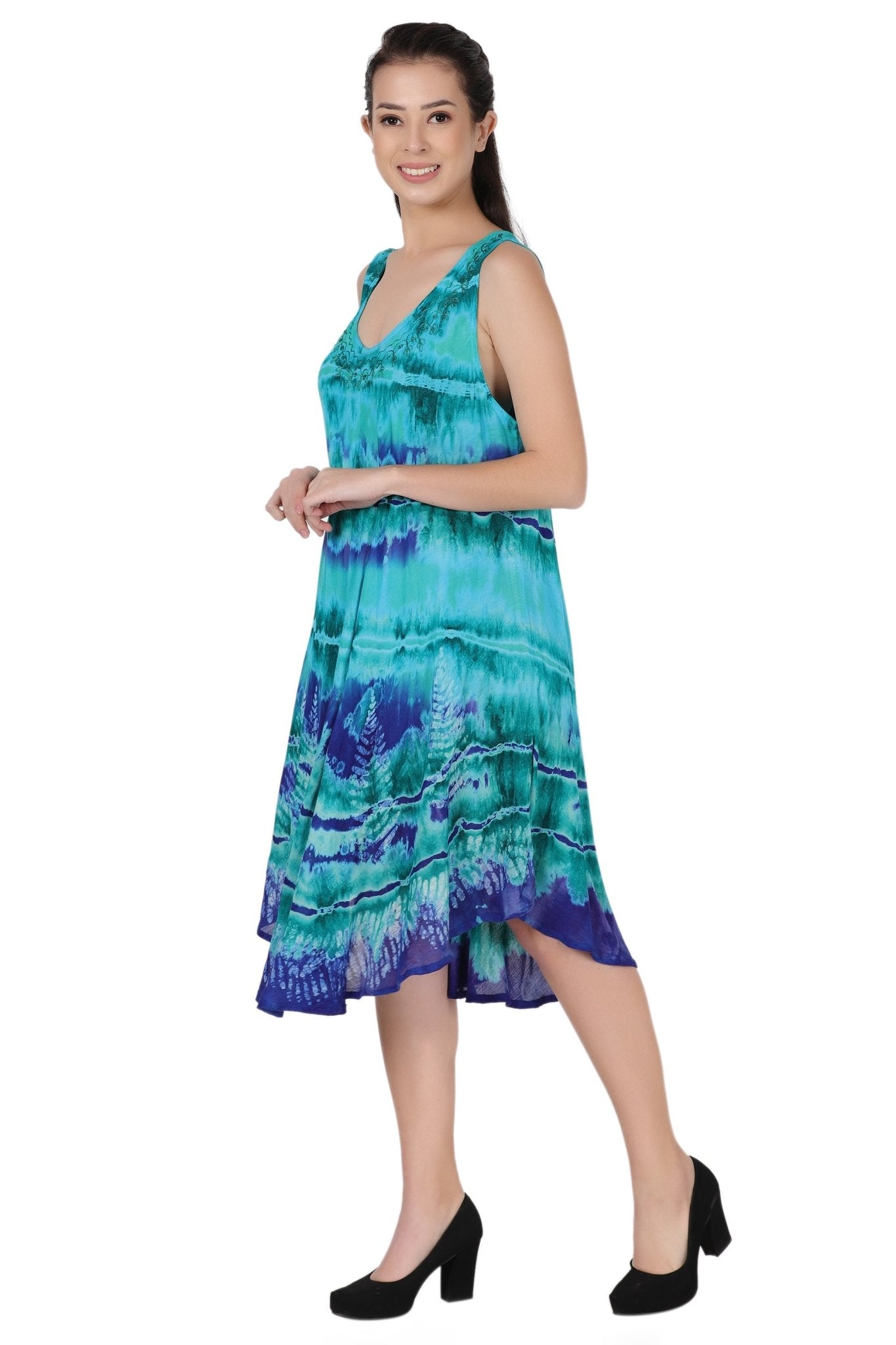 Layered Block Print Tie Dye Beach Dress 422289R - Advance Apparels Inc