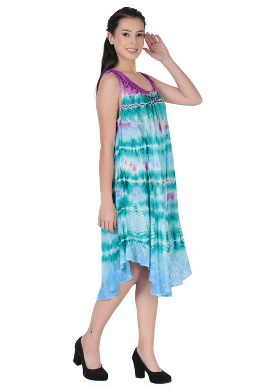 Layered Block Print Tie Dye Beach Dress 422289R - Advance Apparels Inc