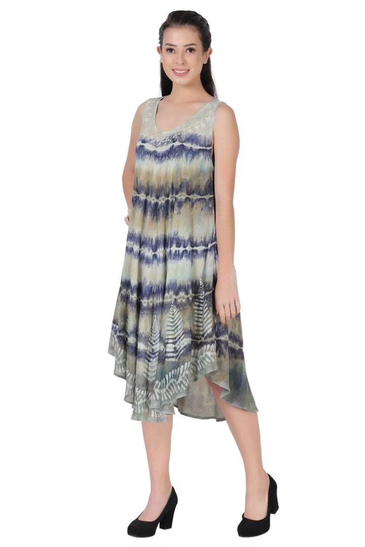 Layered Block Print Tie Dye Beach Dress 422289R - Advance Apparels Inc