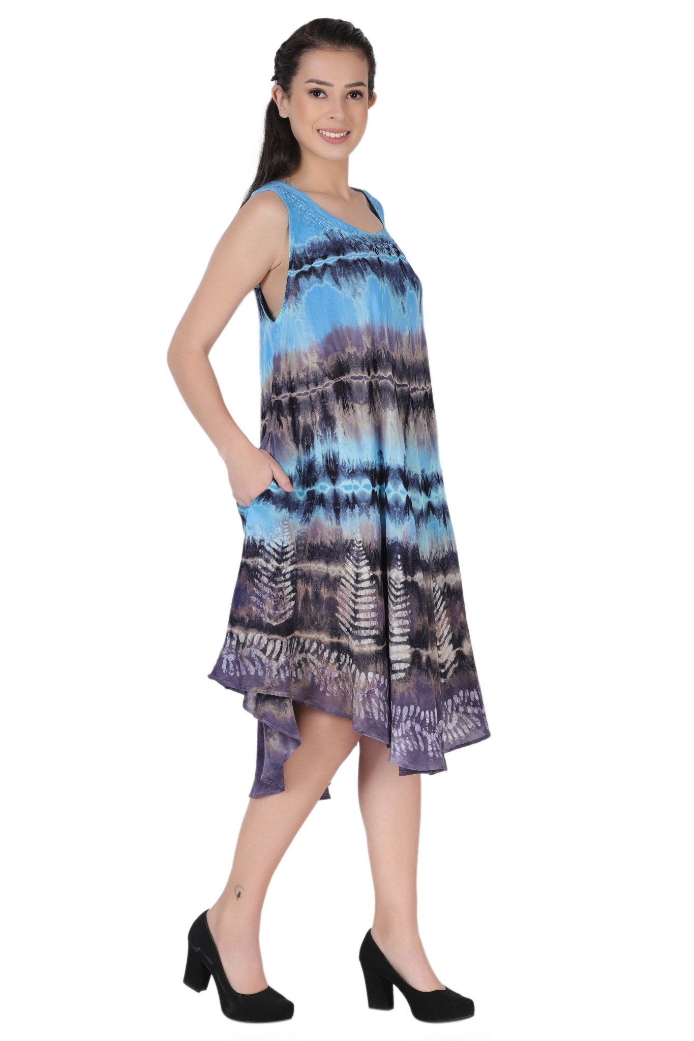 Layered Block Print Tie Dye Beach Dress 422289R - Advance Apparels Inc