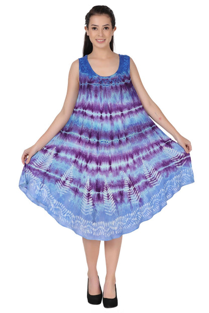 Layered Block Print Tie Dye Beach Dress 422289R - Advance Apparels Inc