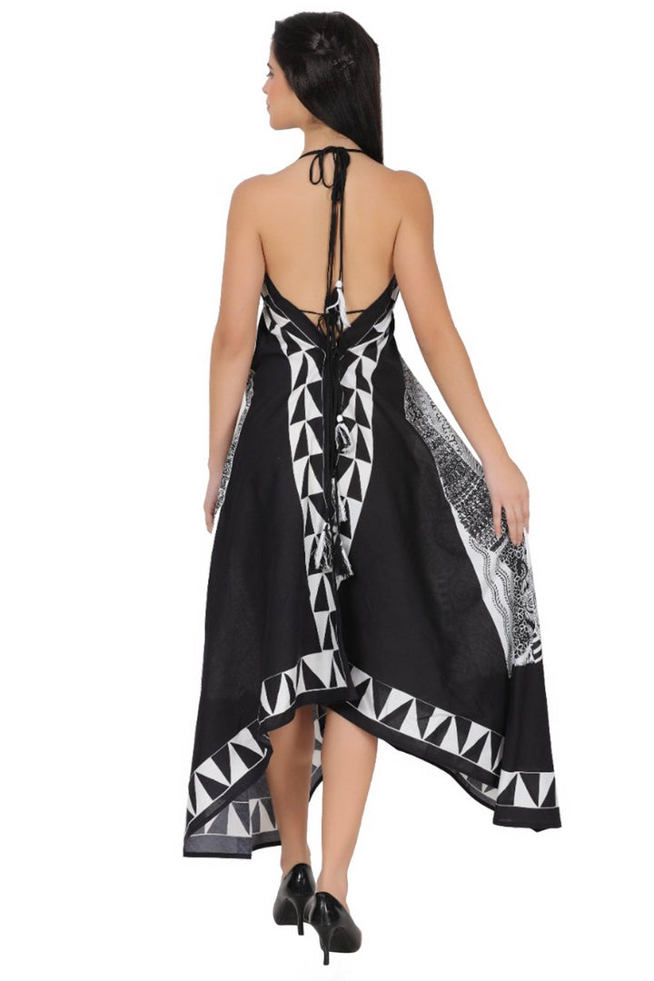 Long Geometric Print Halter Dress 1950 - Advance Apparels Inc