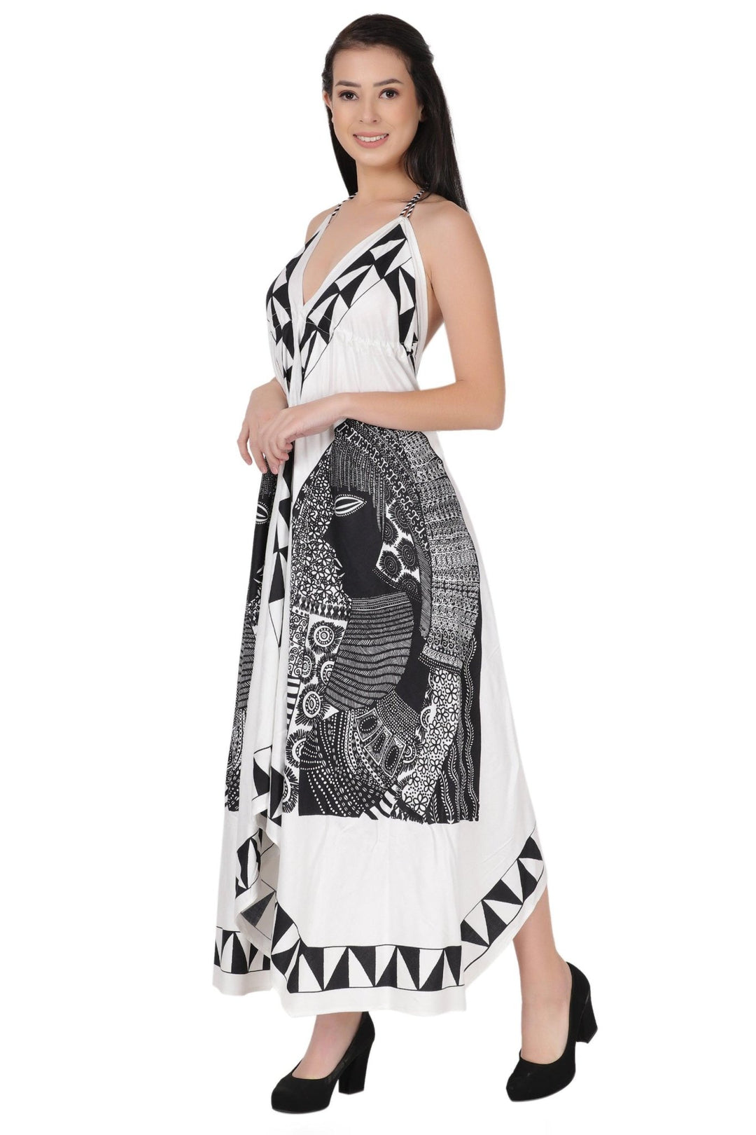 Long Geometric Print Halter Dress 1950 - Advance Apparels Inc