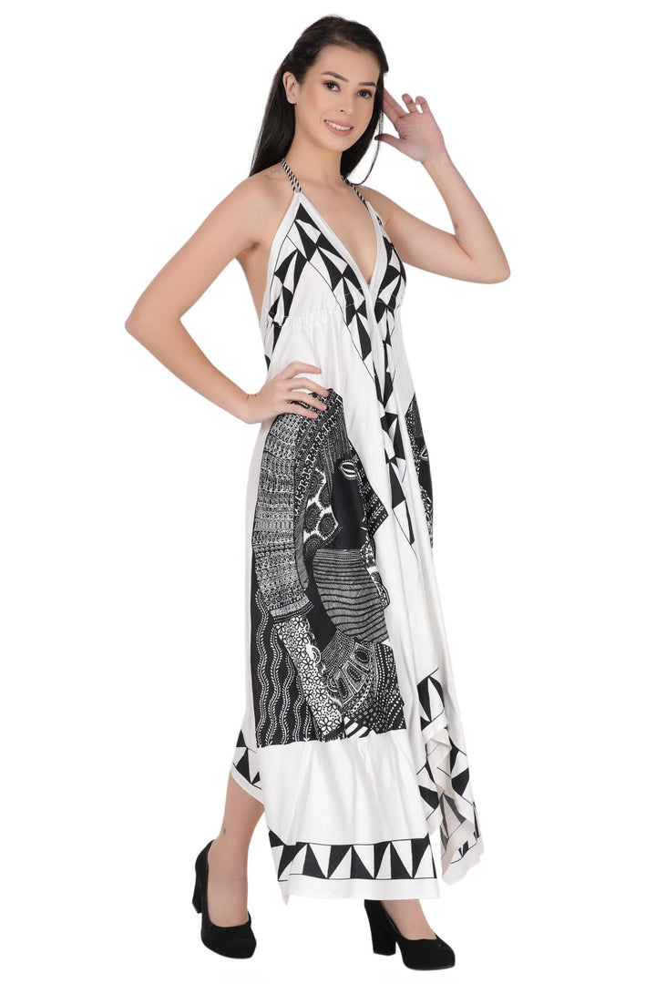 Long Geometric Print Halter Dress 1950 - Advance Apparels Inc