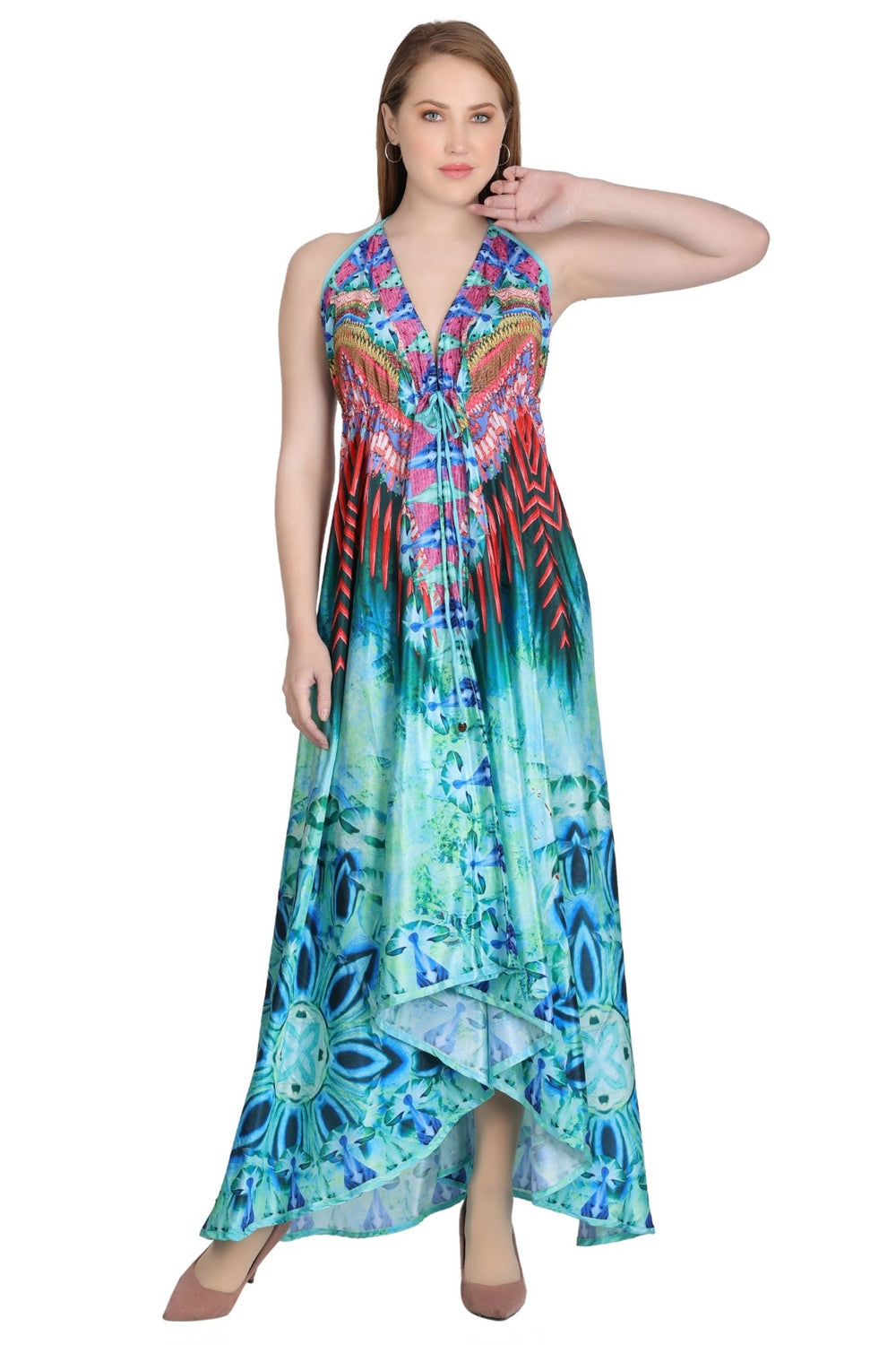 Long Silk Halter Top Dress PD-9711 - Advance Apparels Inc