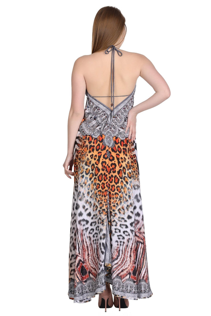 Long Silk Halter Top Dress PD-9712 - Advance Apparels Inc