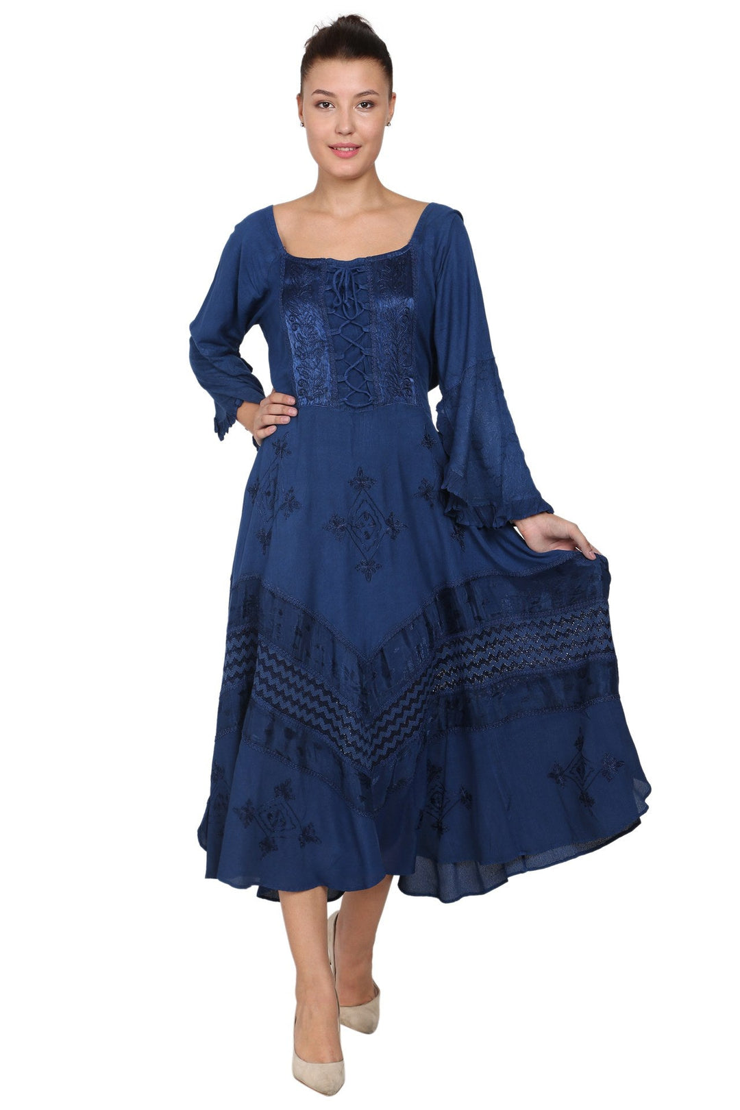 Long Sleeve Acid Wash Corset Dress 15223 - Advance Apparels Inc