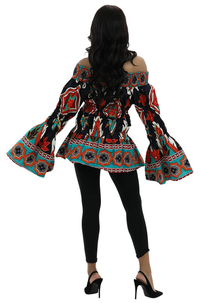 Long Sleeve Ankara Print Blouse 2271 - Advance Apparels Inc