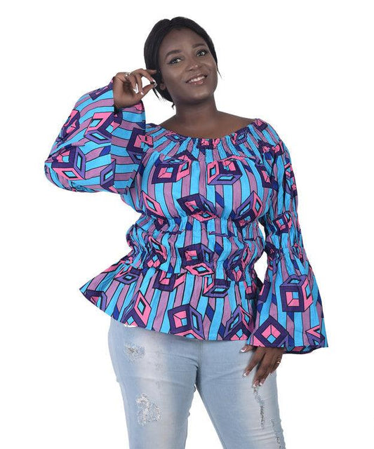 Long Sleeve Ankara Print Blouse 2271 - Advance Apparels Inc