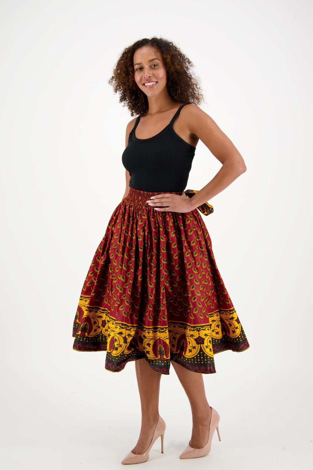 Mid-Length African Print Maxi Skirt Pockets Headwrap Included 16321-1128 - Advance Apparels Inc