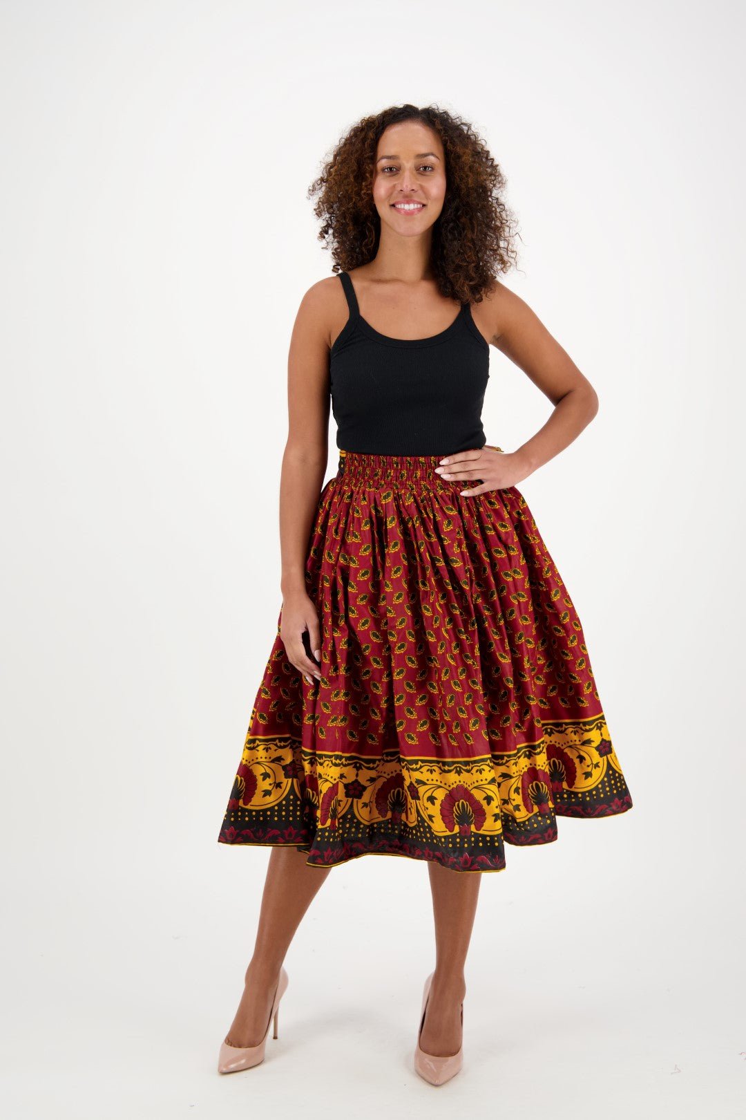 Mid-Length African Print Maxi Skirt Pockets Headwrap Included 16321-1128 - Advance Apparels Inc