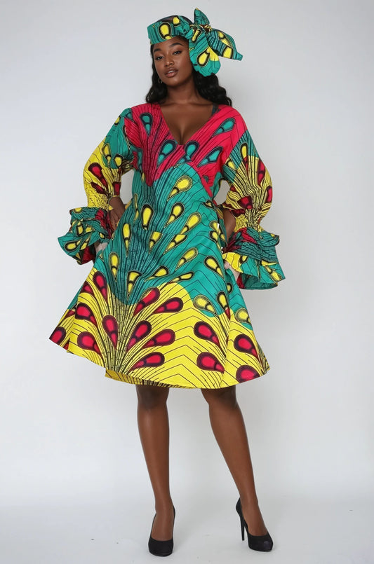 Mid-Length Ankara Wrap Dress 1621