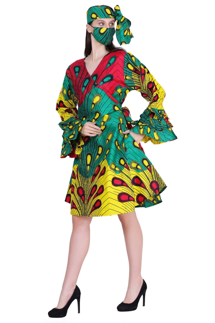 Mid-Length Ankara Wrap Dress 1621 - Advance Apparels Inc