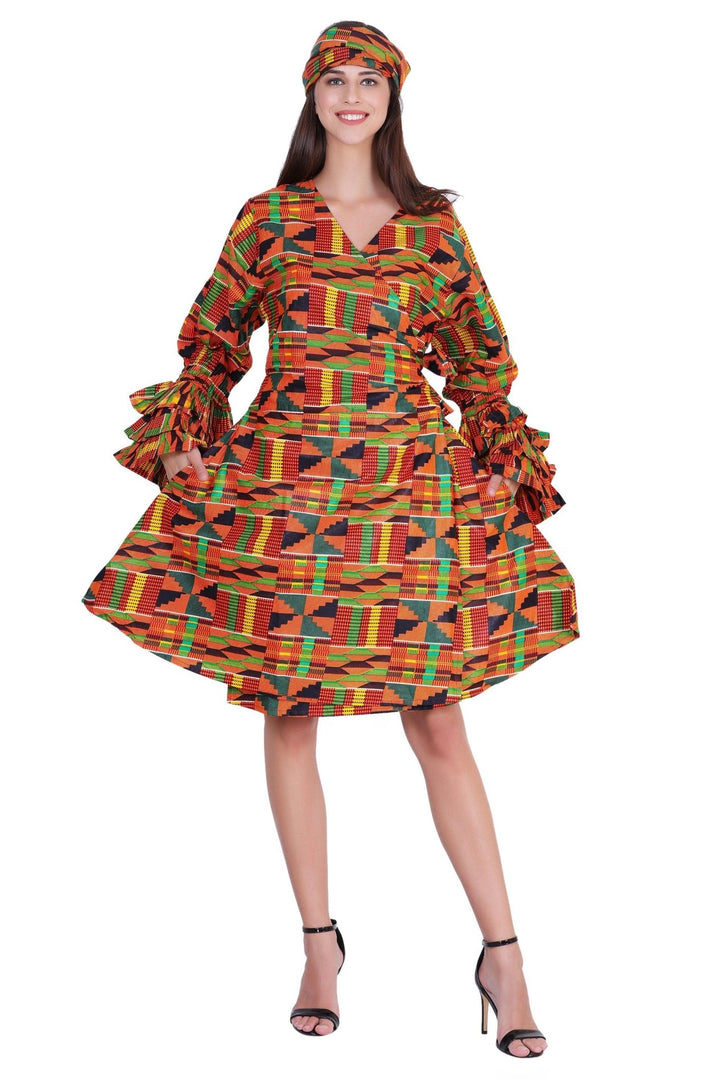 Mid-Length Ankara Wrap Dress 1621 - Advance Apparels Inc