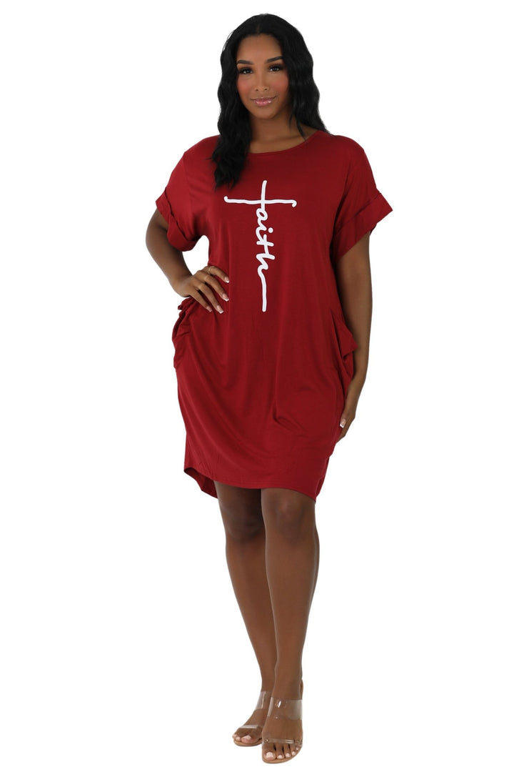 Mid-Length "Faith" Knitted Short Sleeve Dress 5555 - Advance Apparels Inc