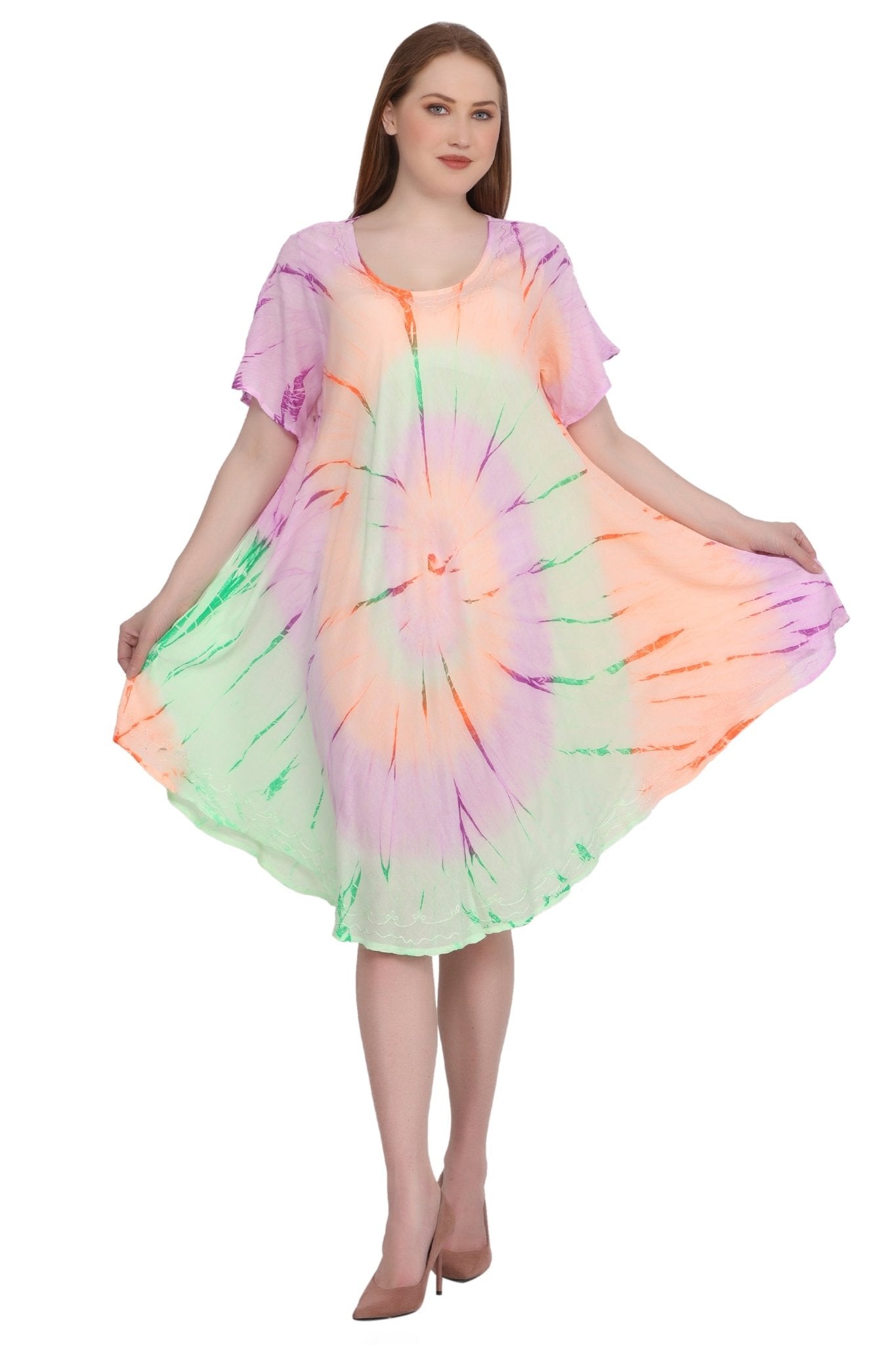 Neon Tie Dye Cap Sleeve Dress 442128 - Advance Apparels Inc