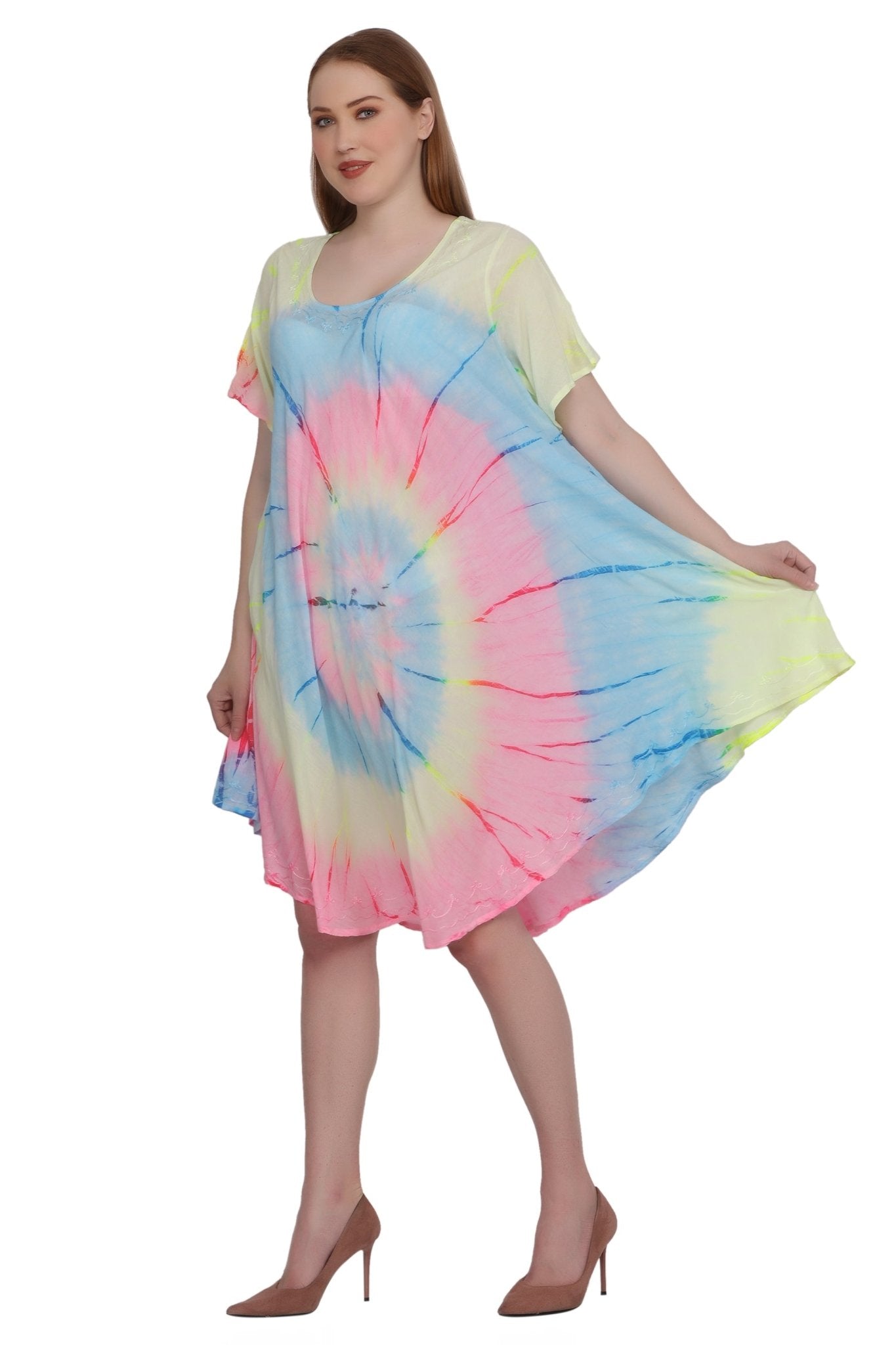 Neon Tie Dye Cap Sleeve Dress 442128 - Advance Apparels Inc