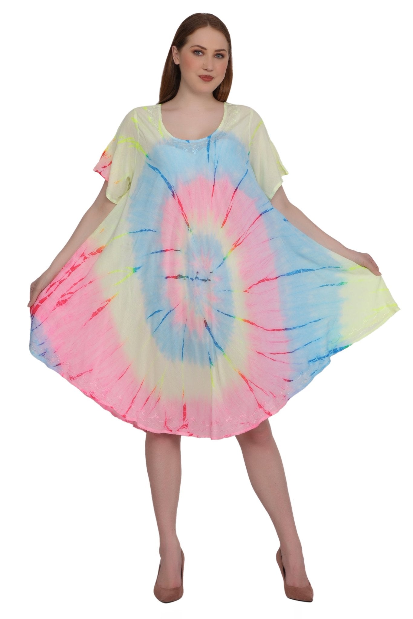 Neon Tie Dye Cap Sleeve Dress 442128 - Advance Apparels Inc